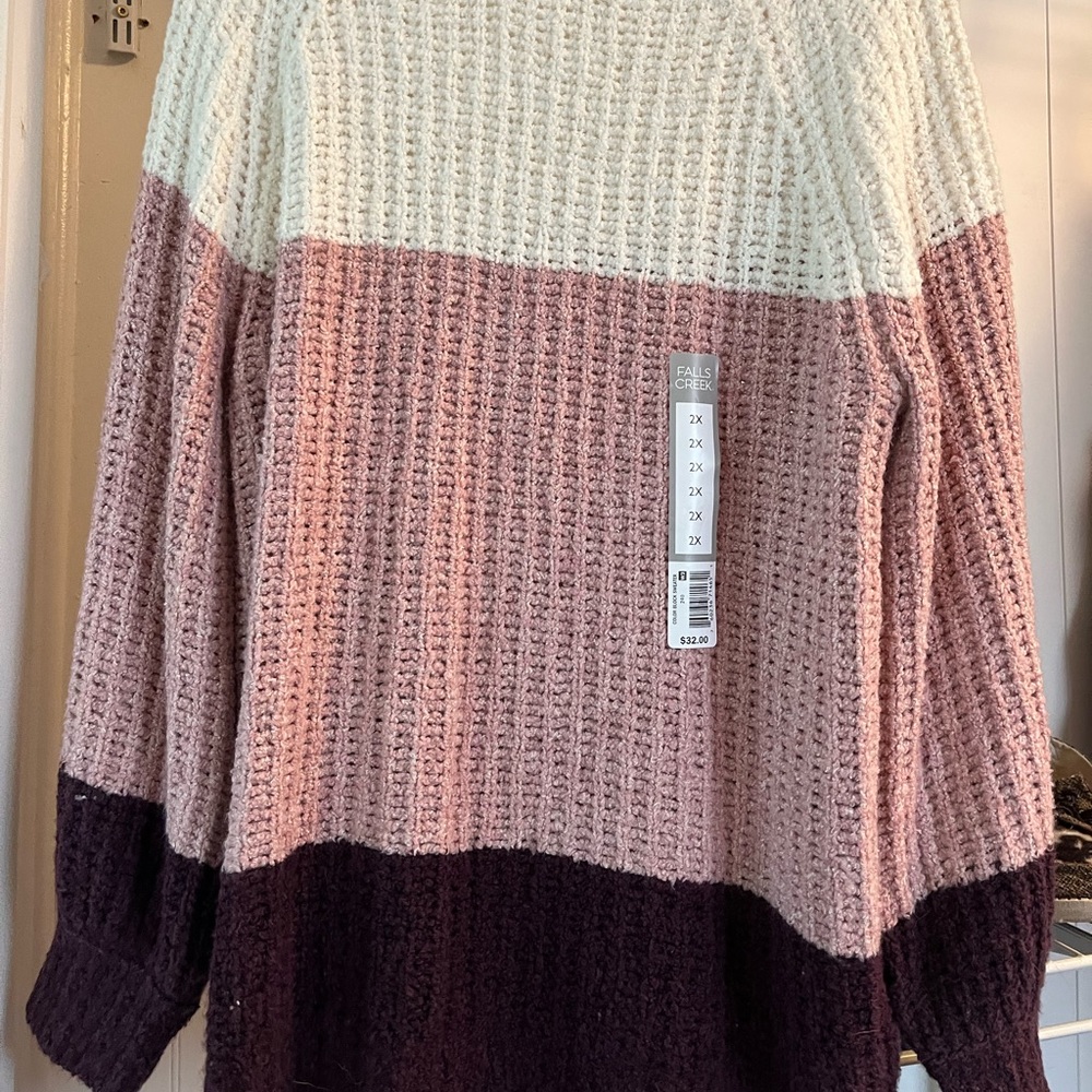 Falls Creek Brand new with tags, knit sweater Womens 2X pink white and maroon